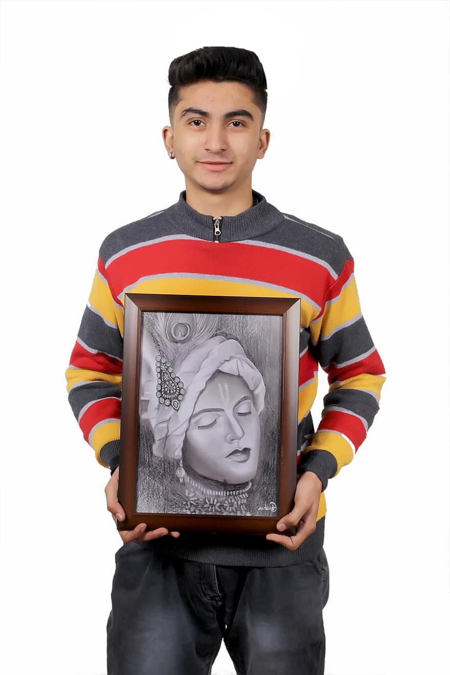 om, artist, schiță, opera de arta, Krishan Ji, Krishna Ji, Schiță de lucru, desen, Creion Art, artă, portret