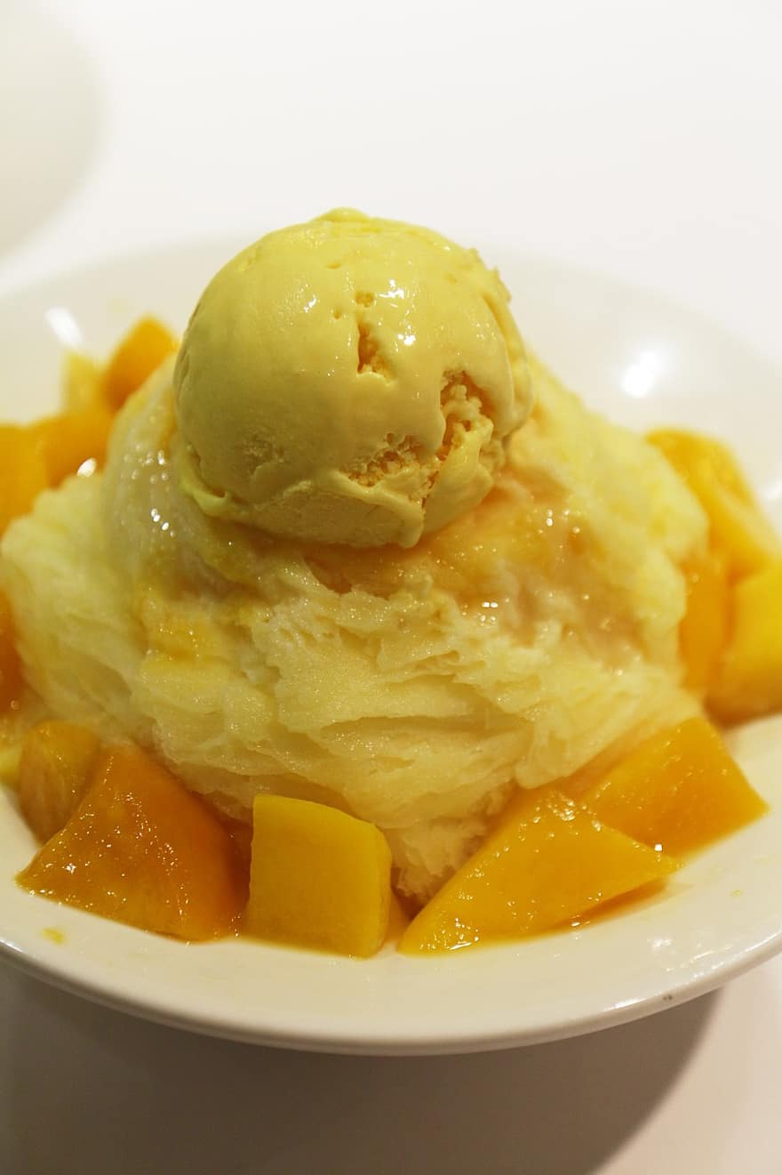 десерт, манго, поголений лід, морозиво