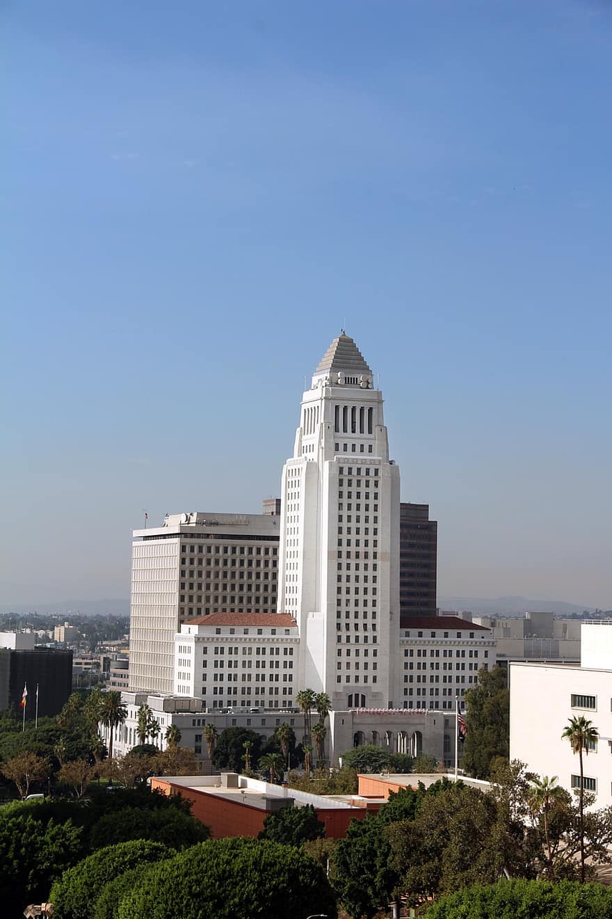 Los Angeles, kalifornien, stad, stadens centrum, byggnader, stadshus
