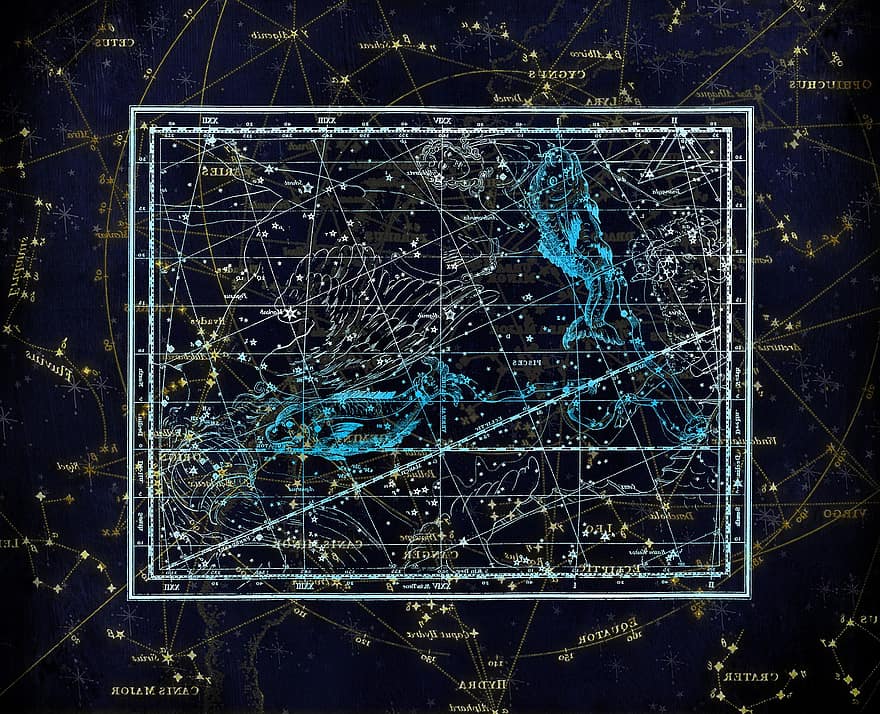 созвездие, Карта созвездия, знак зодиака, небо, звезда, звездное небо, картография, Небесная картография, Александр Джеймисон, 1822, созвездия