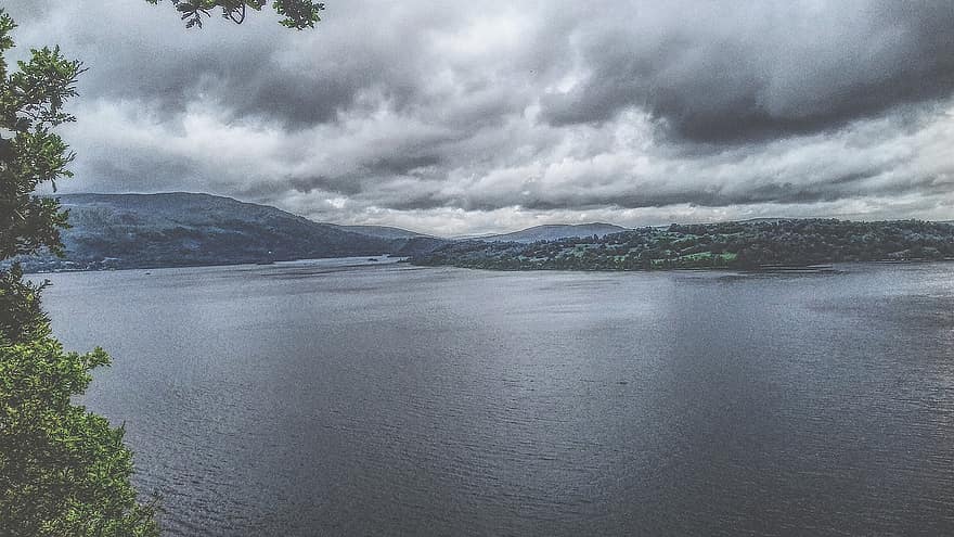 Lake, Sky, Clouds, Cloudy Sky, Trees, Forests, Mountains, Scotland, Ben Lomond, Highlands, Landscape