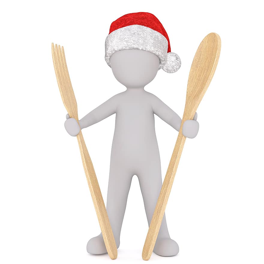 bílý samec, 3D model, izolovaný, 3d, Modelka, plné tělo, bílý, klobouk santa, Vánoce, 3D klobouk santa, vařečka