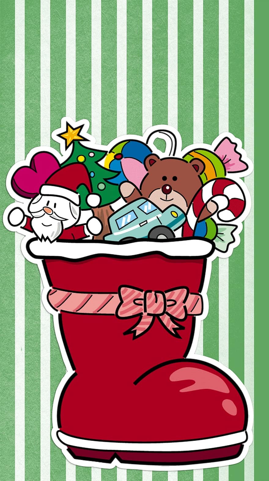 Natal, cartão, decoração, brinquedo, santa, meias, presentes