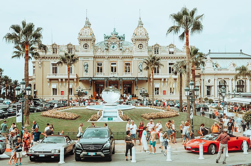 edificios, arquitectura, turistas, coches, carros de lujo, gente, Francia, Mónaco, destino, verano, vacaciones
