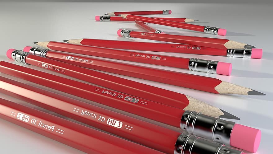 lápis, rede, vermelho, escritório, 3d