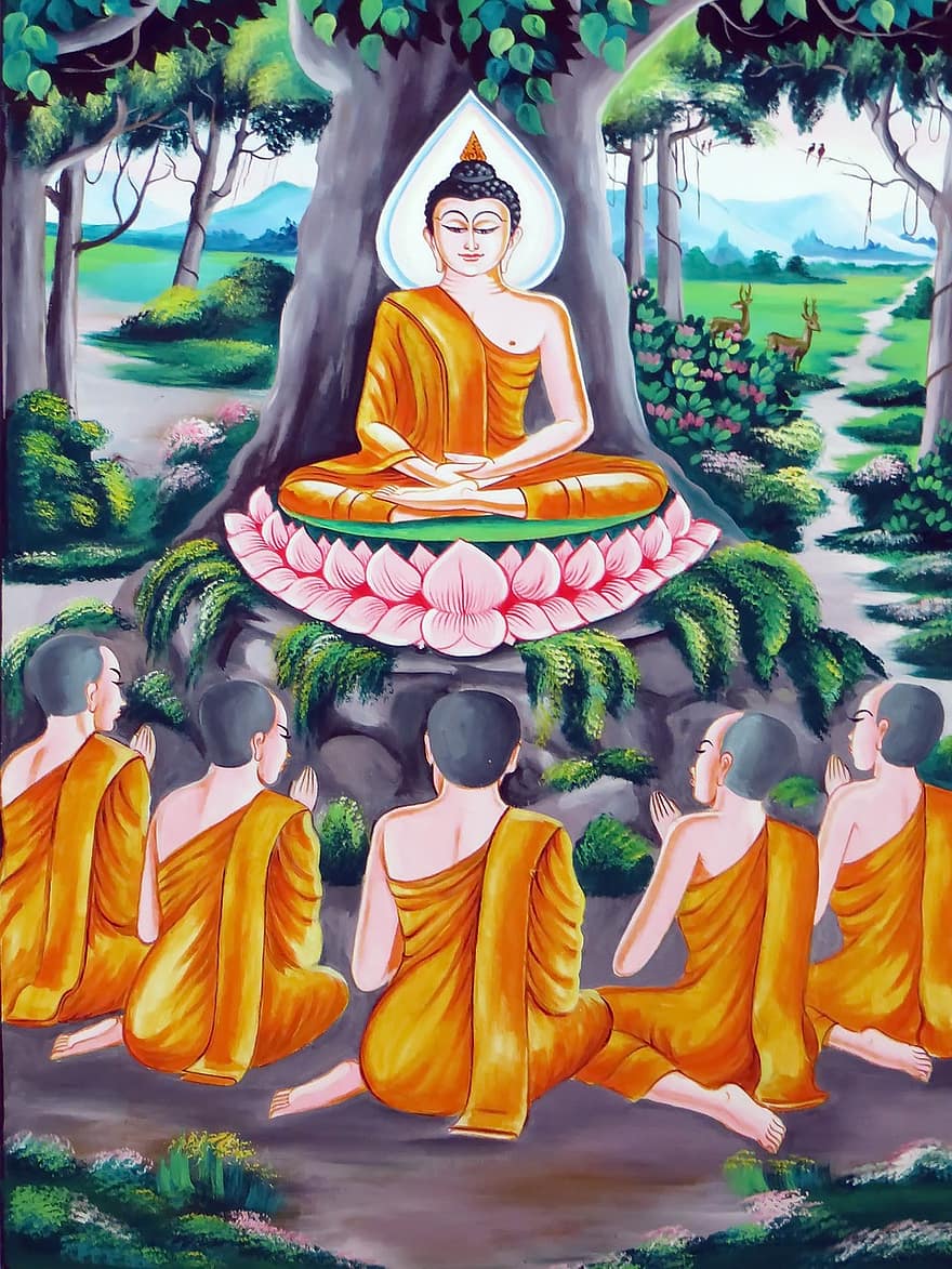 laos, vientiane, kungligt palats, Buddhas liv, fresk, tak, dekoration, bild
