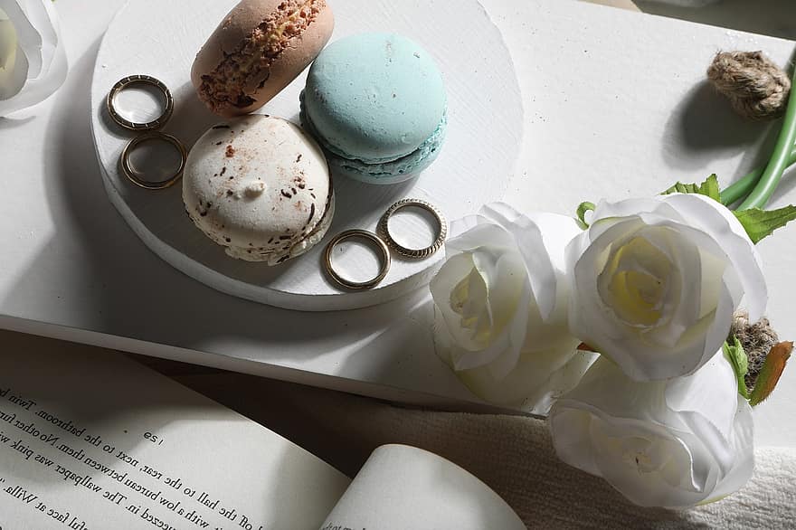 Macarons, Roses, Flat Lay, Book, Reading, Routine, Leisure, Literature, Flowers, French Macaroons, Confection