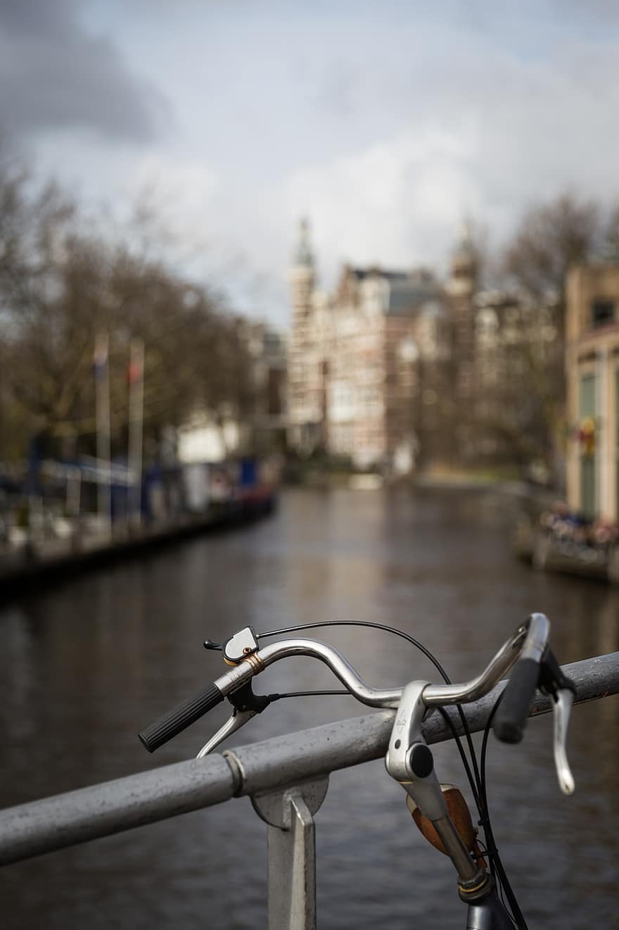 cykel, parkering, utomhus, amsterdam, antik, stad, kultur, cykling, Europa, europeisk, staket