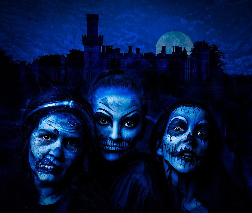 bruxa, azul, dia das Bruxas, assustador, feitiçaria, fêmea, Horror, Horror azul