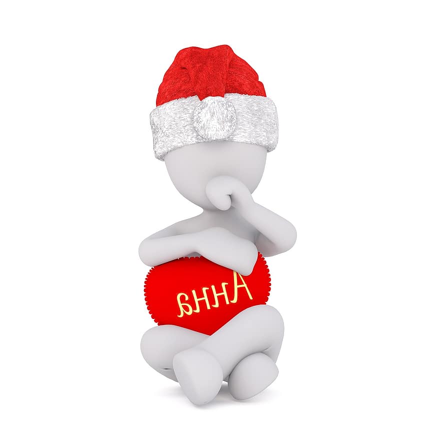 білий самець, 3D модель, повне тіло, 3d, білий, ізольовані, Різдво, капелюх Санта, кохання, серце, рік