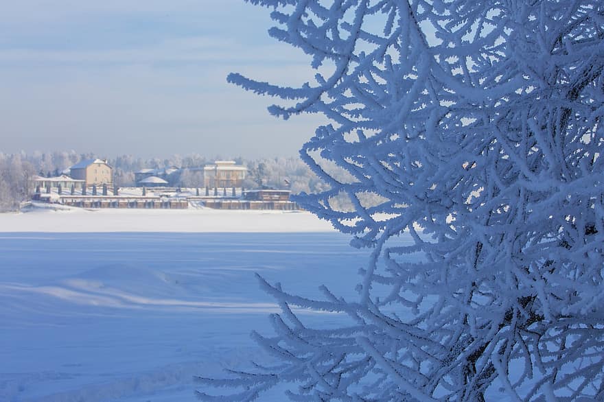 Winter, River, Landscape, snow, tree, season, ice, blue, frost, forest, frozen