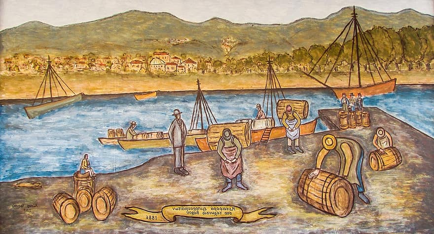 Malerei, Hafen, 19. Jahrhundert, alte Stadt, Griechenland
