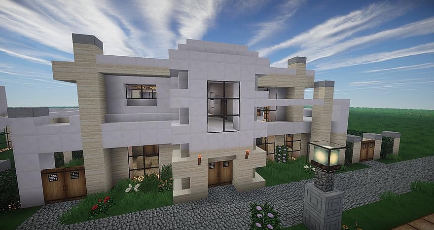 Minecraft, arquitectura, arquitectura moderna, casa moderna, exterior, día