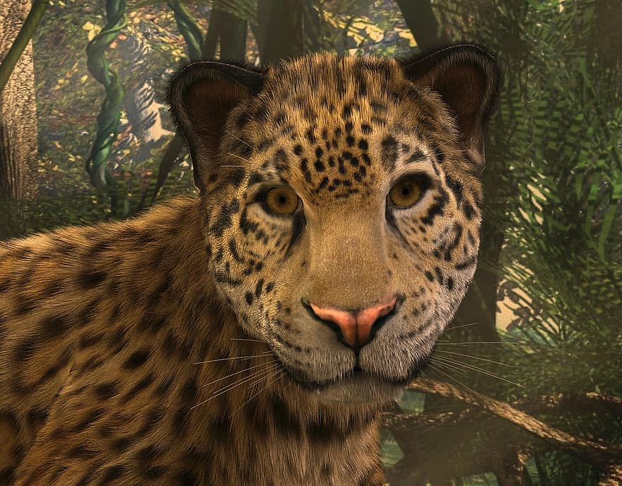 jaguár, Velká kočka Velká kočka, tvář, divoká kočka, nebezpečný, portrét, dravec, kreslení hlavy, kožešinový, kočka, Krásná