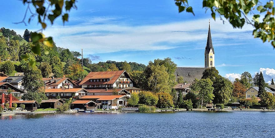 schliersee, озеро, місто, природи, краєвид, гори, архітектура, відоме місце, дерево, води, історії