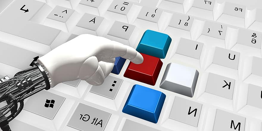 teclado, mano, robot, máquina, inteligencia artificial, tecnología, digital
