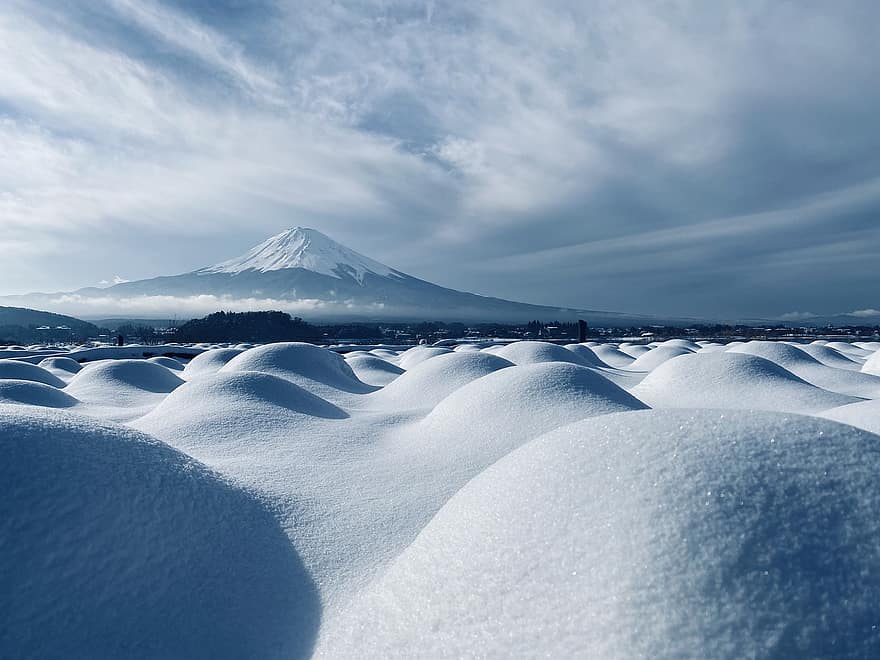 montaña, nieve, invierno, temporada, Monte Fuji, cielo