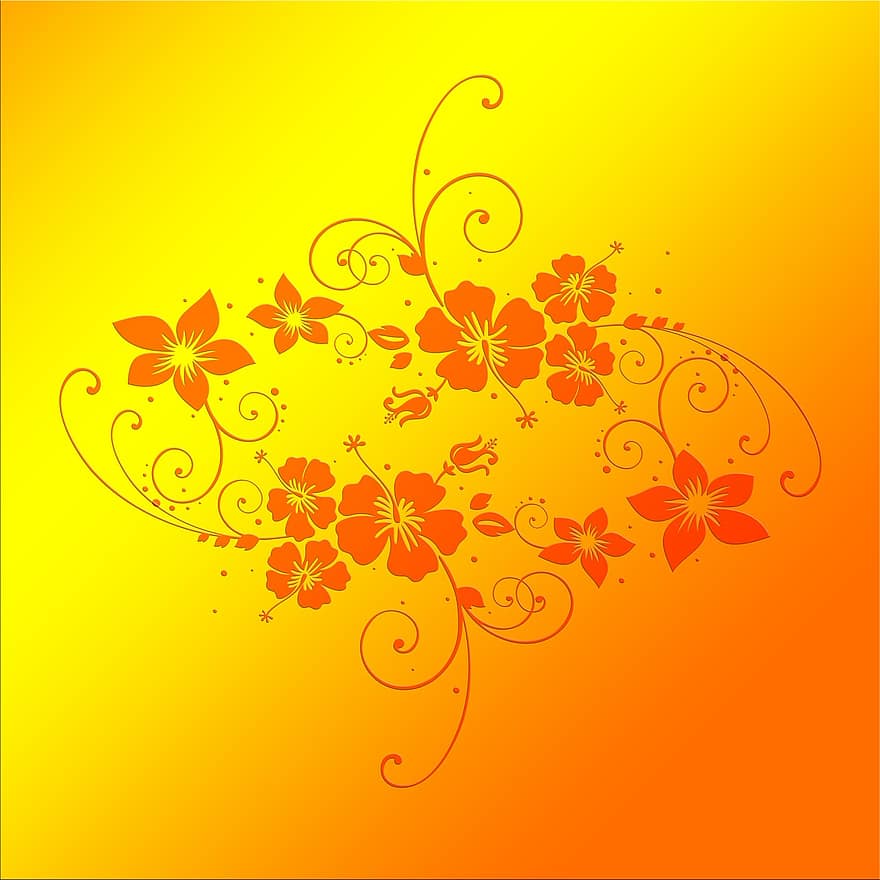 flores, desenho floral, flora, amarelo, laranja, cor, padronizar, modelo, retrô, Flor, flor