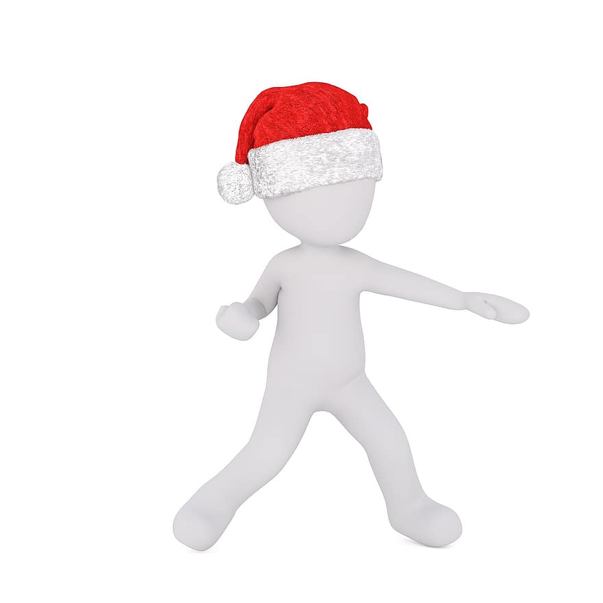 Weihnachten, weißer Mann, Ganzkörper, Weihnachtsmütze, 3D-Modell, Zahl, isoliert, HipHop, Stil, tanzen, Bewegung