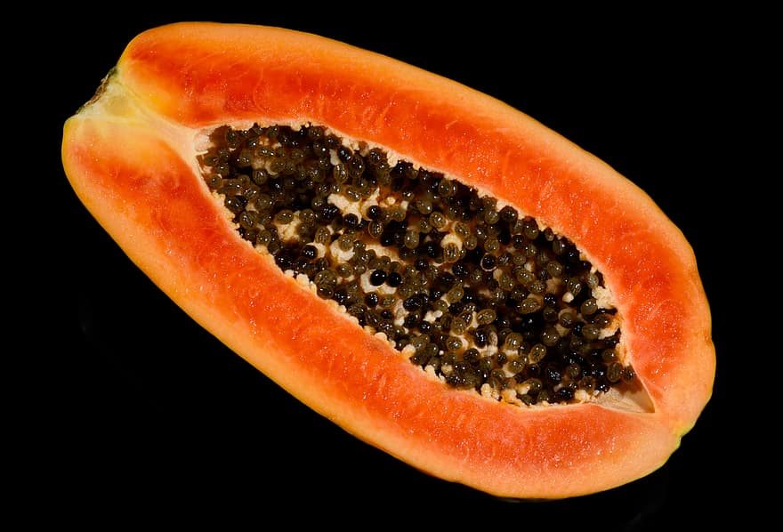 frugt, papaya, eksotisk, halvt, saftig, tropisk, skære, orange, moden, baggrund, lækker