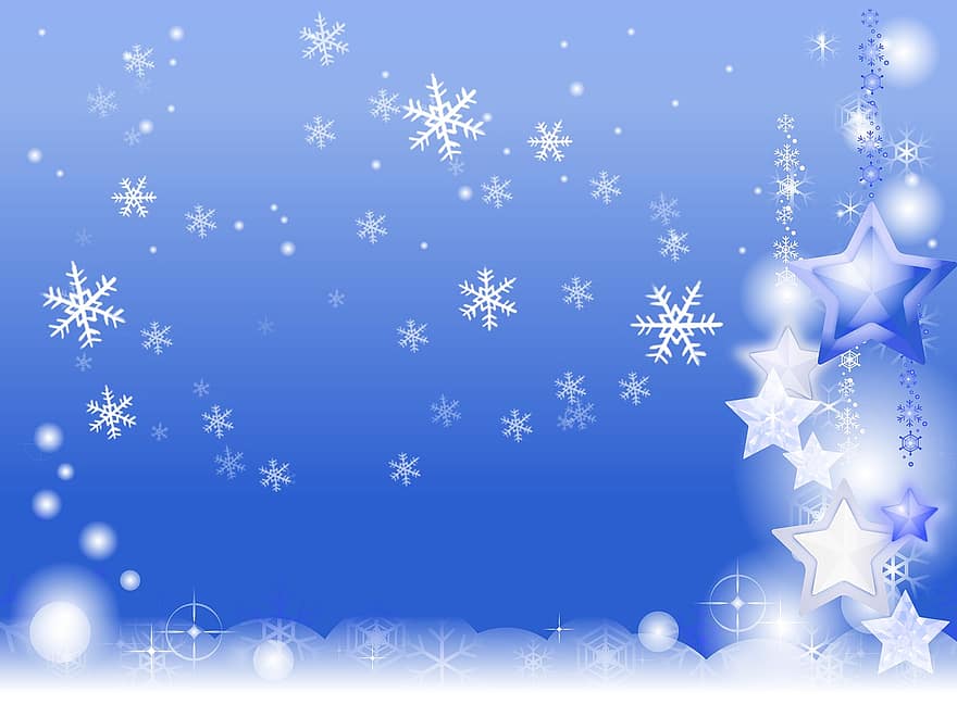Fond de flocon de neige, étoiles, Noël, avènement, décoration, flocon de neige, carte postale, hiver, vacances, flocons de neige, bleu