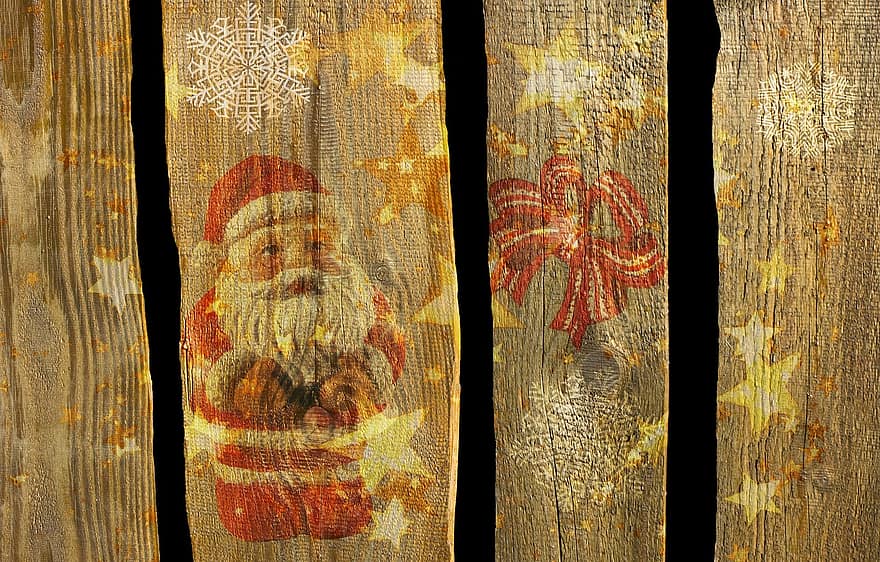 parede de madeira, quadro de avisos, Natal, fundo, imagem de fundo, madeira, quadros de parede, poinsétia, Papai Noel, Pranchas