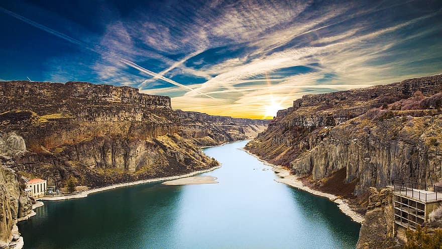 River, Cliff, Sunset, Water, Mountains, Canyon, Scenery, Scenic, Nature, Snake River Canyon, Snake River
