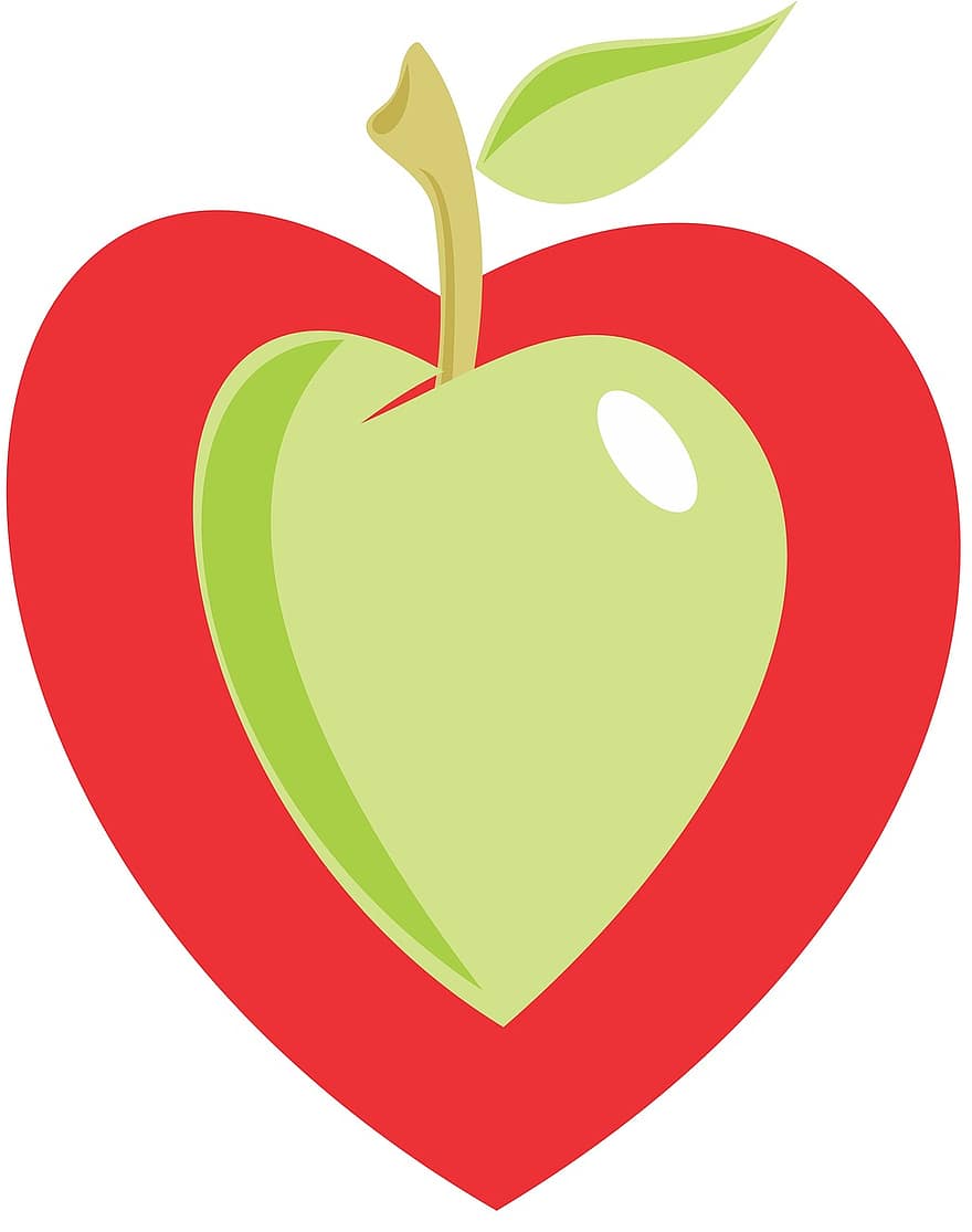 hjerte, naturlig, lækker, kost, organisk, knasende, velsmagende, sund og rask, æble, frugt, ernæring