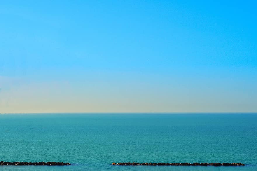 zee, oceaan, zeegezicht, blauwe oceaan, blauwe zee, horizon, blauwe lucht, dageraad, schemer, landschap, toneel-