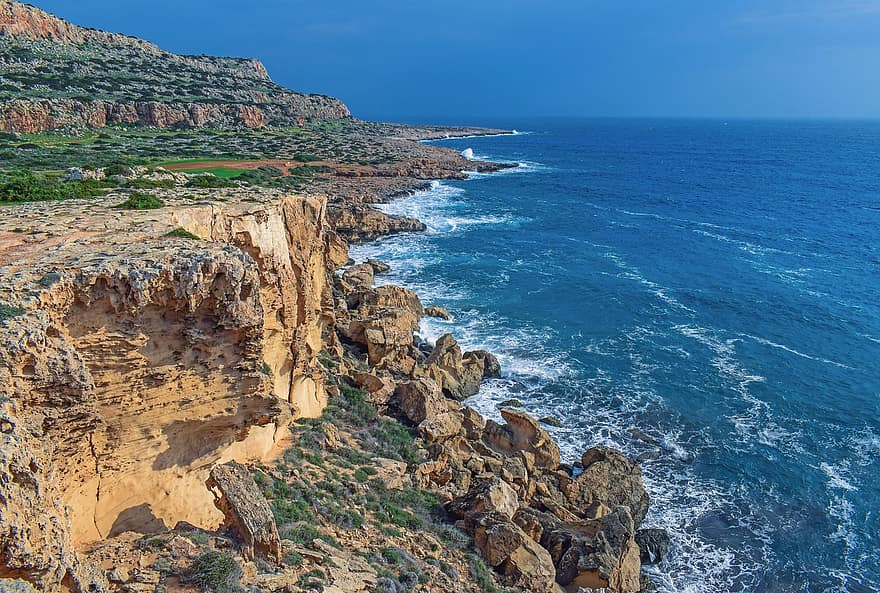Meer, Cliff, Cape Greco, Insel, Ozean, Natur, Landschaft, Küste, Wasser, Blau, Rock