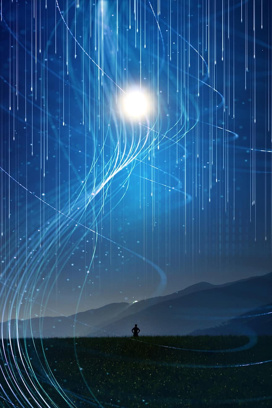 Mountains, Night, Space, Galaxy, Sky, Human, Technology, Hd Wallpaper, 4k, Wallpaper, Nature Wallpaper