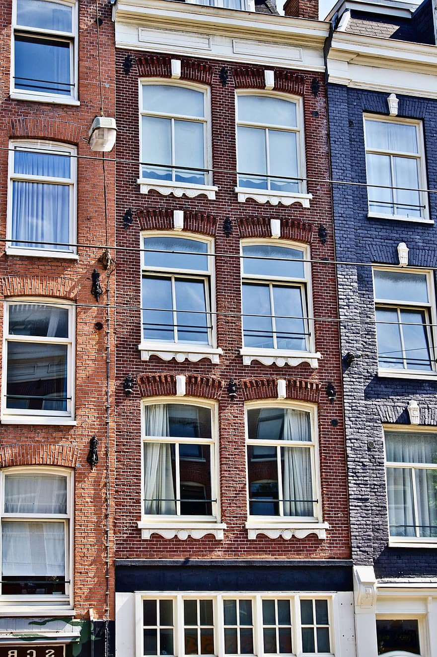 gebouwen, Smalle gebouwen, Amsterdam, appartement, appartementsgebouwen, architectuur, stad