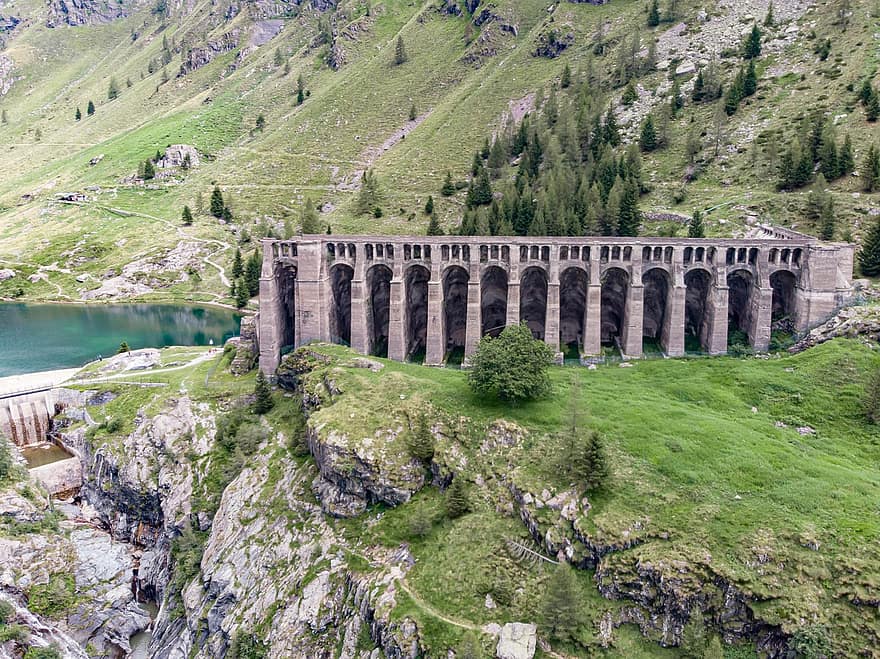 Dam, River, Hydroelectric, Mountains, Dam Of Gleno, Gleno Torrent, Valley Of Scalve, Province Of Bergamo, Bergamo, Lombardy, Italy