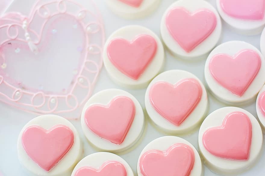 серця, солодощі, десерти, частує, день святого Валентина, весільний душ, вид зверху, Орео в шоколаді, випічка, кохання, десерт