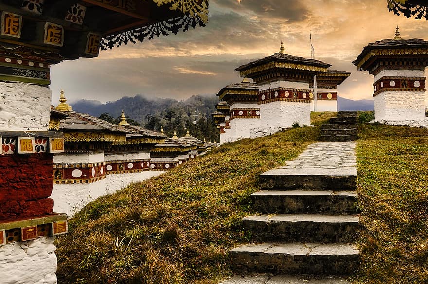 lépcsők, emlékmű, buddhizmus, Nochula, bhutan, Thimphu, sztúpa, chorten, Bhutáni kultúra, ázsiai kultúra, Vallási kultúra