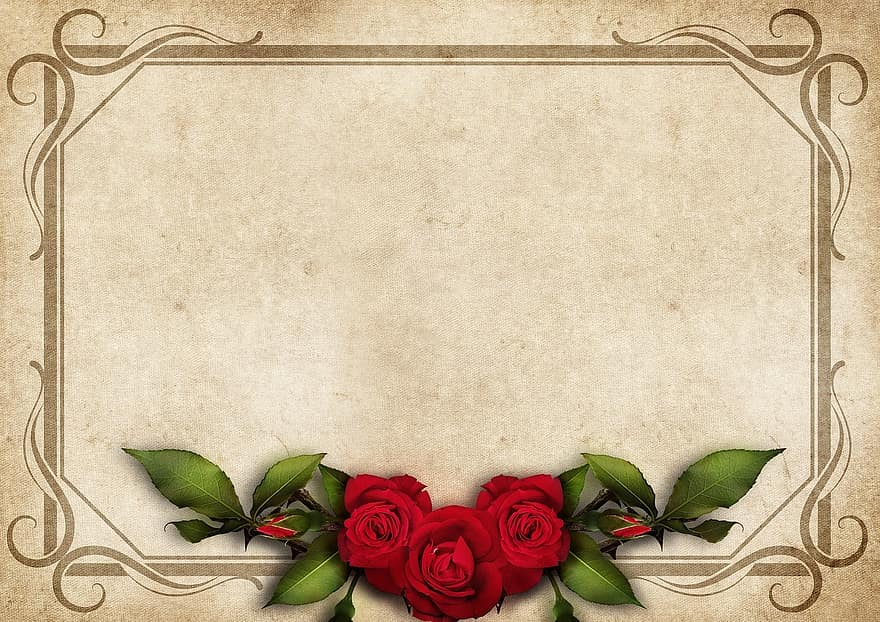Roses, Frame, Vintage, Greeting Card, Wedding, Copy Space, Romantic, Love, Decorative, Decorated, Birthday