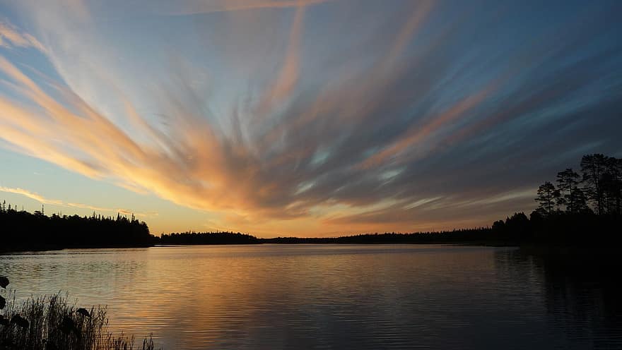 See, Natur, Sonnenuntergang, Dämmerung, Himmel, Wolken, draußen, Karelia