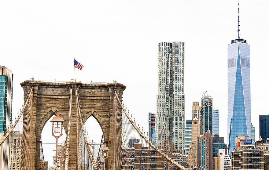 pastatas, dangoraižis, tiltas, miestas, architektūra, miesto vaizdą, nyc, panorama, Brooklyn, Bruklino tiltas, usa