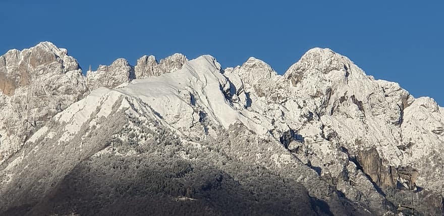 Dolomieten, bergen, Belluno, berg-, sneeuw, bergtop, landschap, winter, bergbeklimmen, bergketen, ijs-