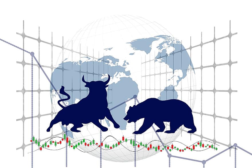Bolsa de Valores, touro, Urso, títulos, mercado, ações, curso, estrondo, batida, mercado de urso, mercado de touro