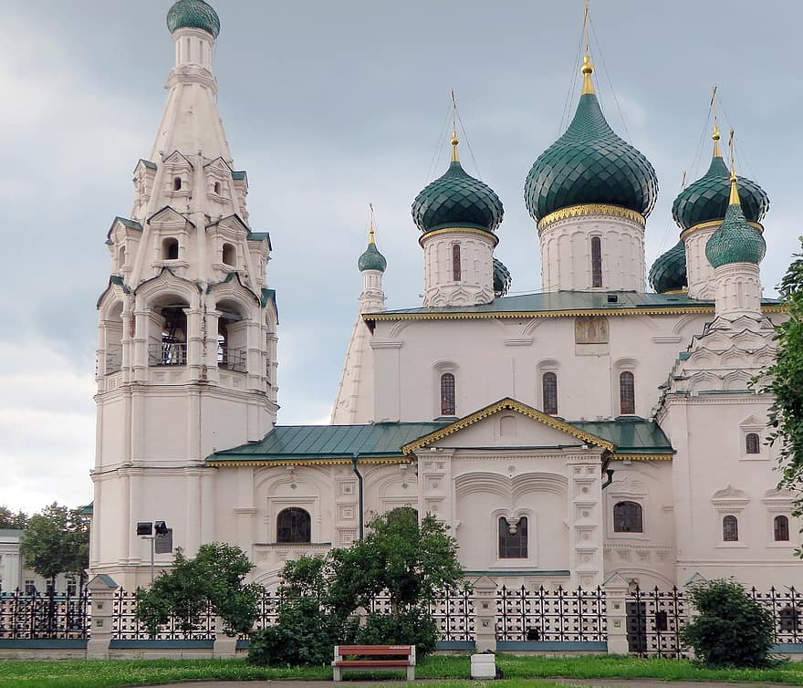 Yaroslavl, Rússia, Igreja, Igreja do profeta Elias, ortodoxo, fachada, construção, cúpulas, arquitetura, religião, sagrado
