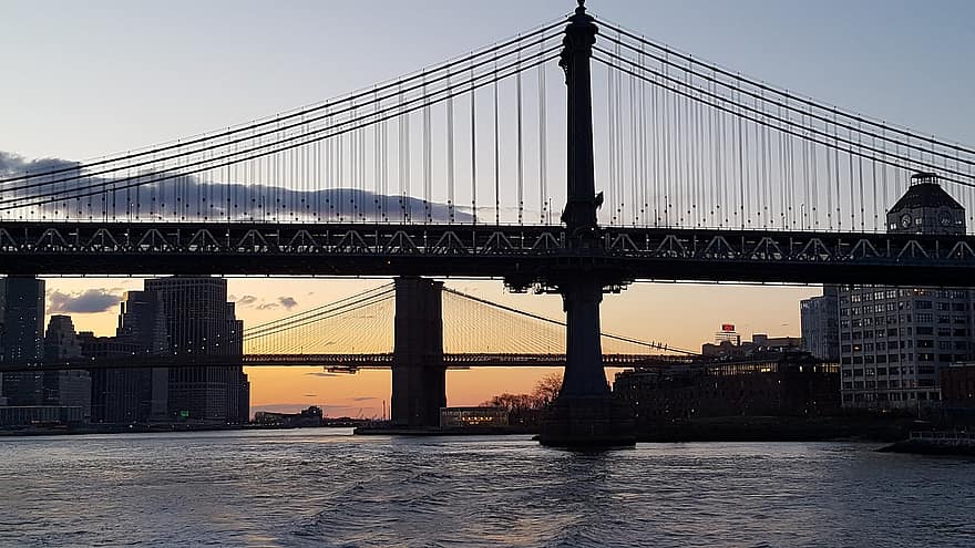 Бруклинский мост, Нью-Йорк, путешествовать, туризм, мост, транспорт