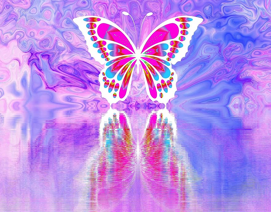 sommerfugl, forår, romantisk, stor sommerfugl, natur, lyserød