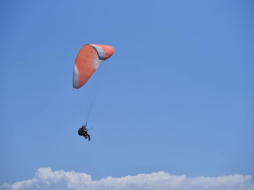 paragliding, Sportas, dangus, orlaivių, hobis, Ekstremalus sportas, parašiutu, debesys, skraidantis, vyrai, mėlyna