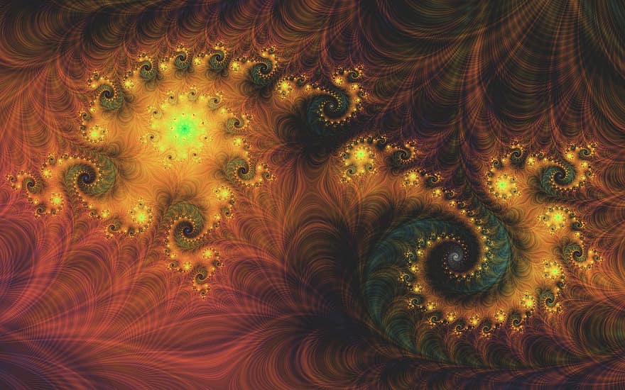 fractal, vortex, espiral, resum, art, matemàtiques, digital, colorit, or, brillar, viva