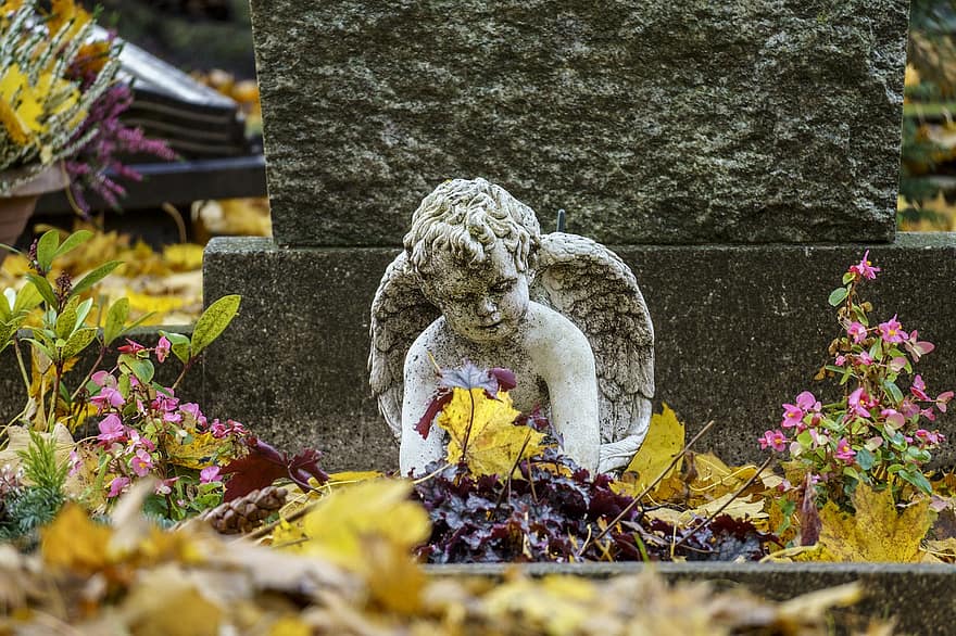 graf, begraafplaats, engel sculptuur, grafsteen
