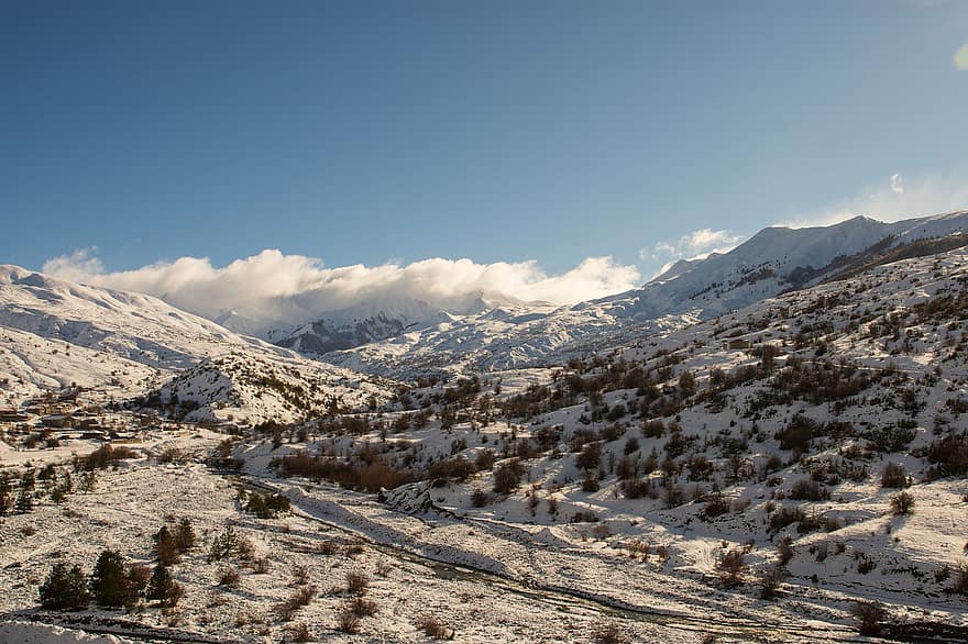 bjerg, sne, vinter, skyer, kold, natur, landskab, Kastoria