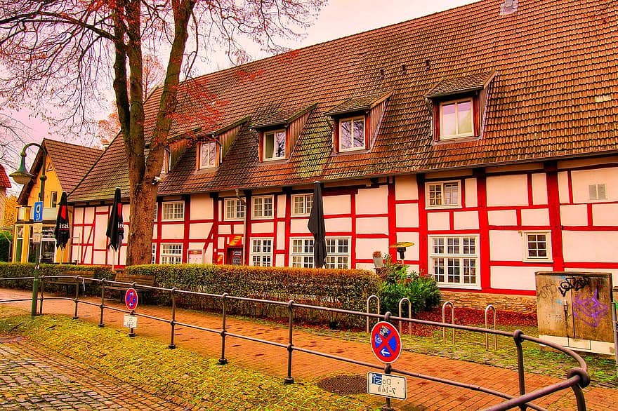 Casa, villaggio, cittadina, Werther, architettura, Ostwestfalen, travatura, storico