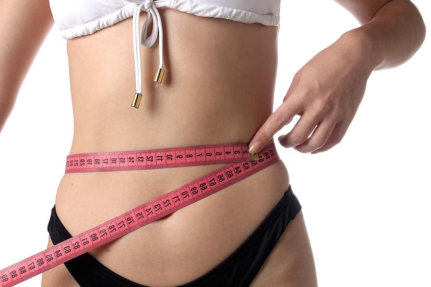 penurunan berat badan, pita pengukur, wanita, gadis, pinggang, tubuh, berat, tipis, kebugaran, kesehatan