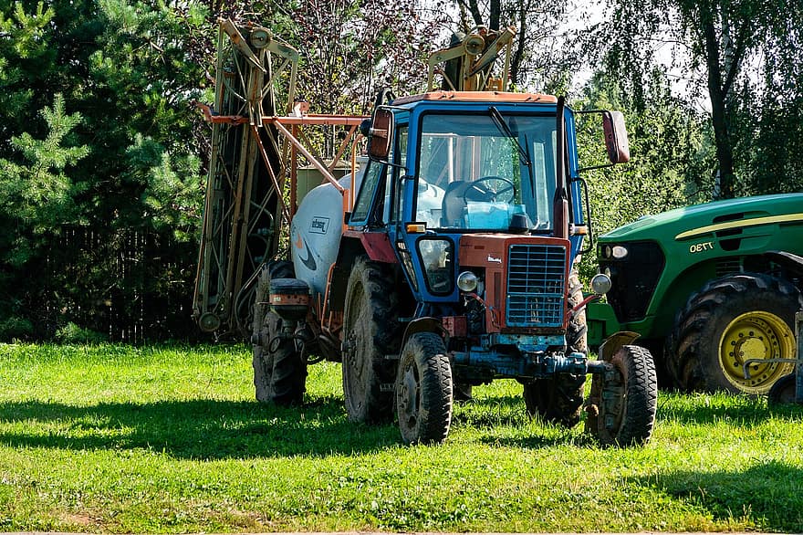 traktor, zemědělský, motor, venku
